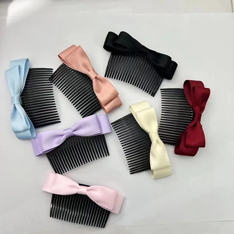 Korean Stereoscopic Children ribbon Bow Bangs Hair Comb Hair Clip Accessories Flip Non-Slip Simple Fork