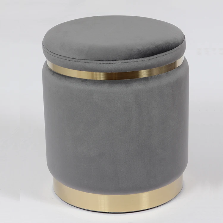 2022 Modern space saving velvet round fabric storage bench ottoman