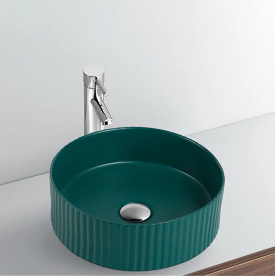 Unique design countertop wash hand basins hotel handmade sink ceramic matt green above counter basin