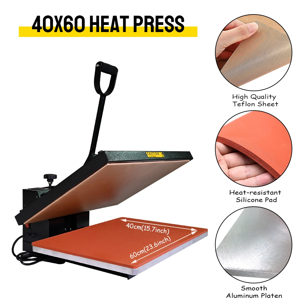 40*60cm Clamshell Heat Press machine with Slide out Bed Flat Sublimation Tshirt Manual High Pressure Heat Press Machine