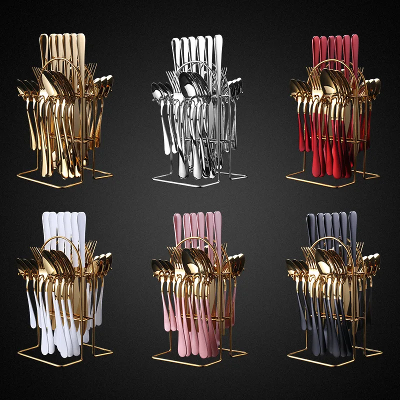 24 Pieces Stainless Steel Cutlery Knife Fork Spoon Flatware Cubiertos with gift Box