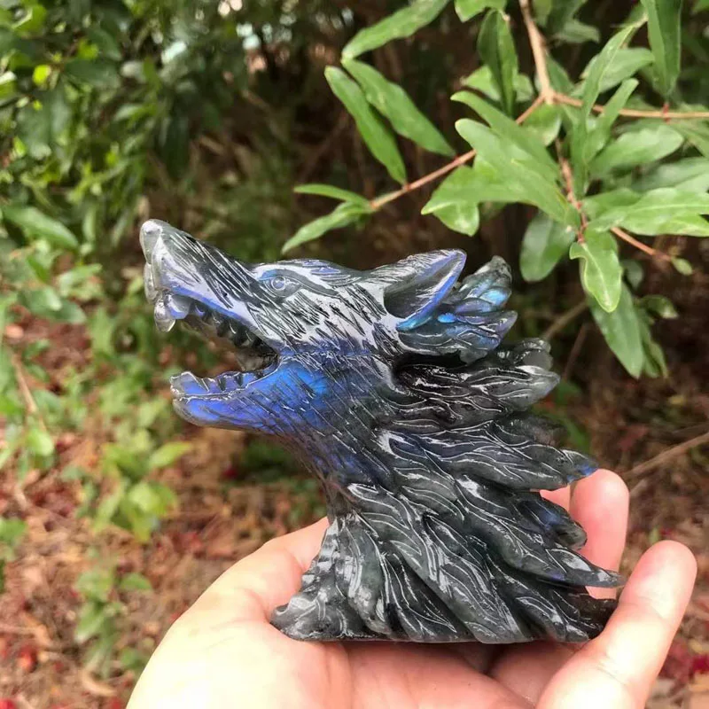 Оптовая продажа ручная резьба Исцеляющие все виды драгоценных камней натуральный кварц лабрадорит голова волка