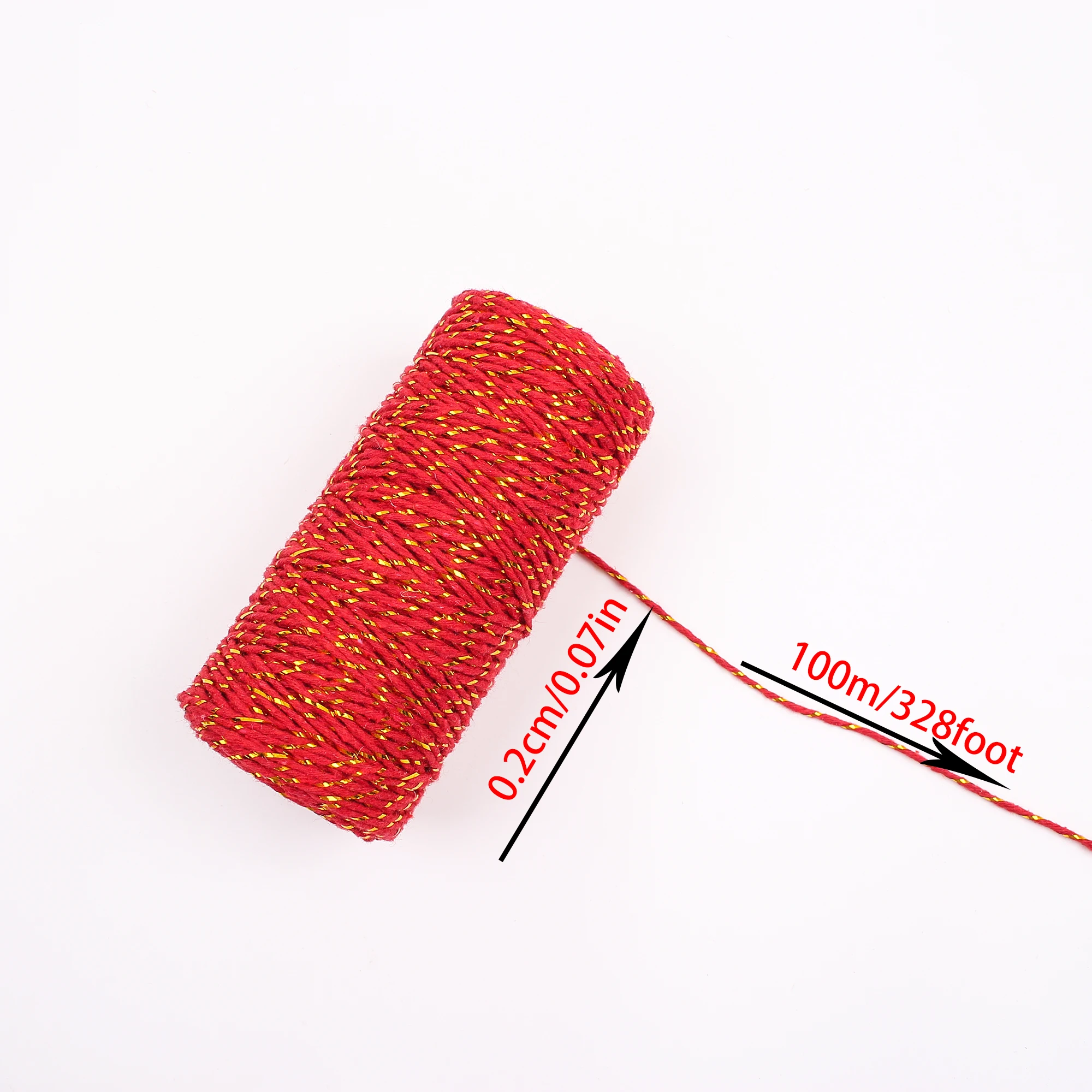 2mm Red Gold Silk Cotton Rope DIY Handwoven Gift Packaging Rope Christmas Decoration Binding Hanging Tag Rope RC06261212