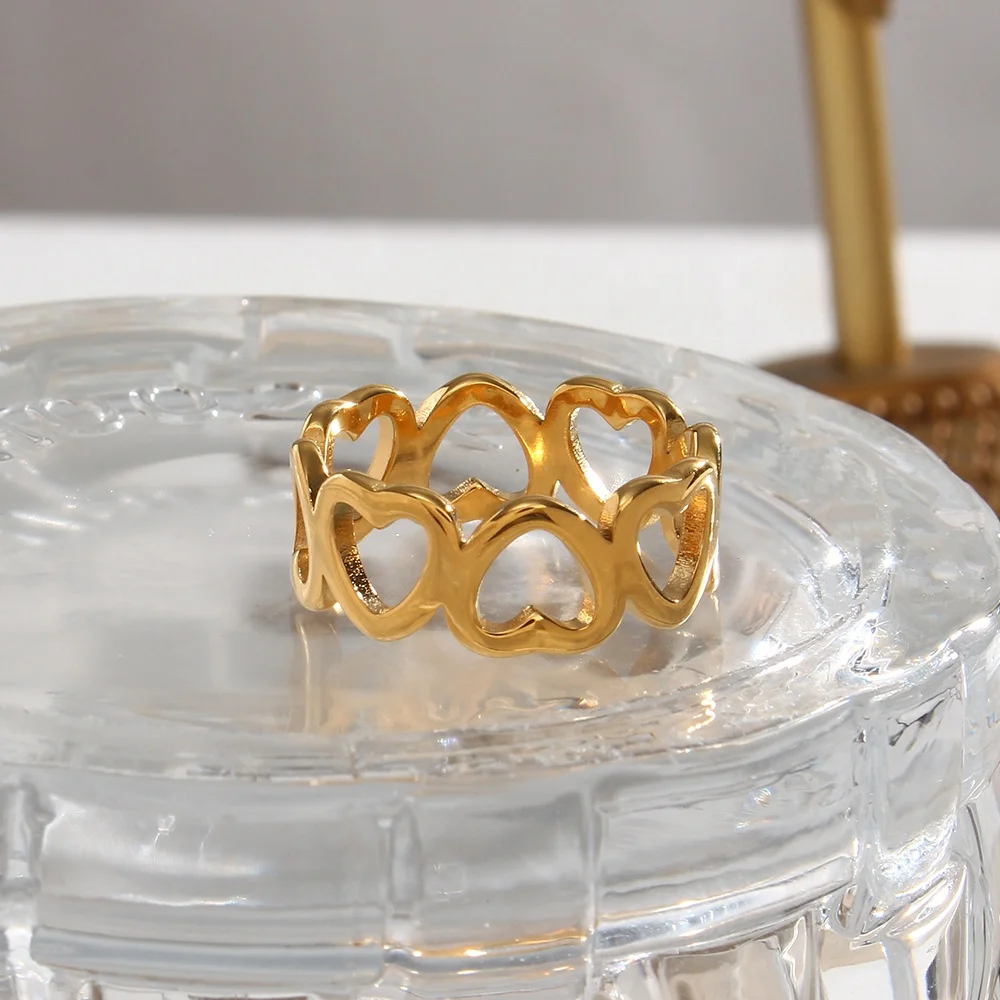 Dreamshow полые кольца в форме сердца из нержавеющей стали позолоченные для всех пальцев