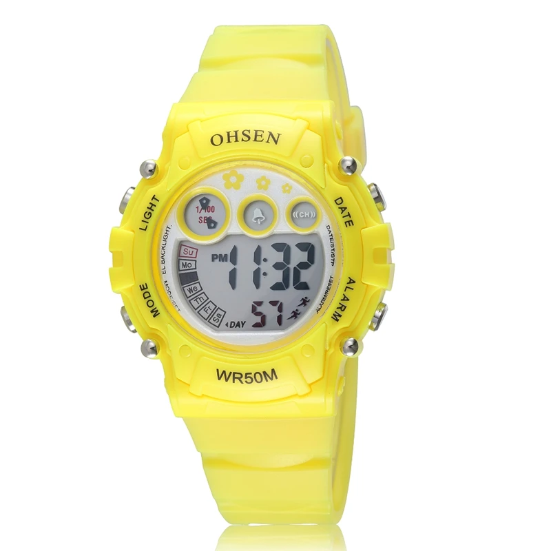 OHSEN 1508 Brand Kids Waterproof Sports Wristwatch Alarm Electronic Clock 50m Waterproof Fashion Boy Girl Children Digital Watch