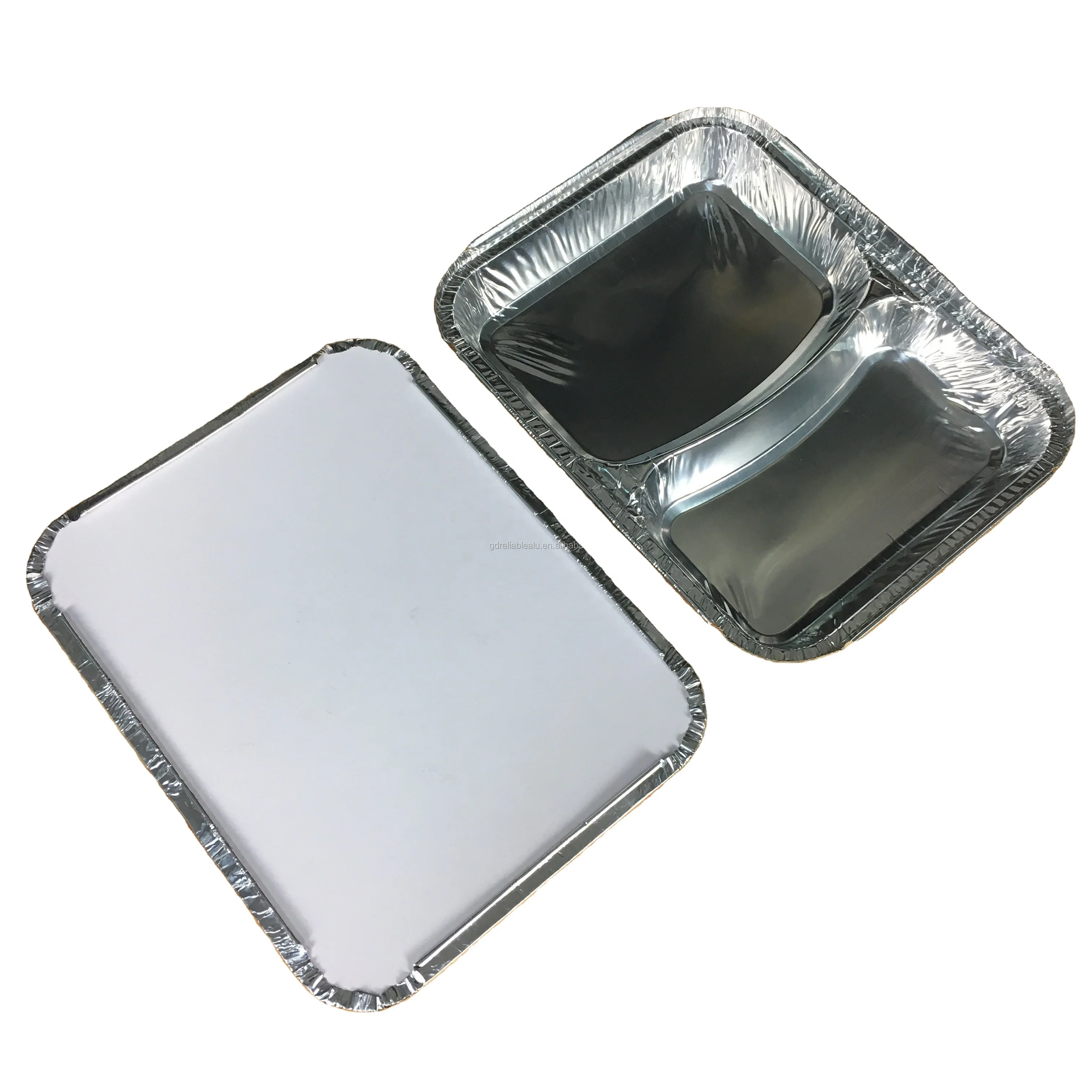 Recyclable disposable 2 compartment  aluminum foil pan  takeaway container with lid with capacity 750ml  lunch box