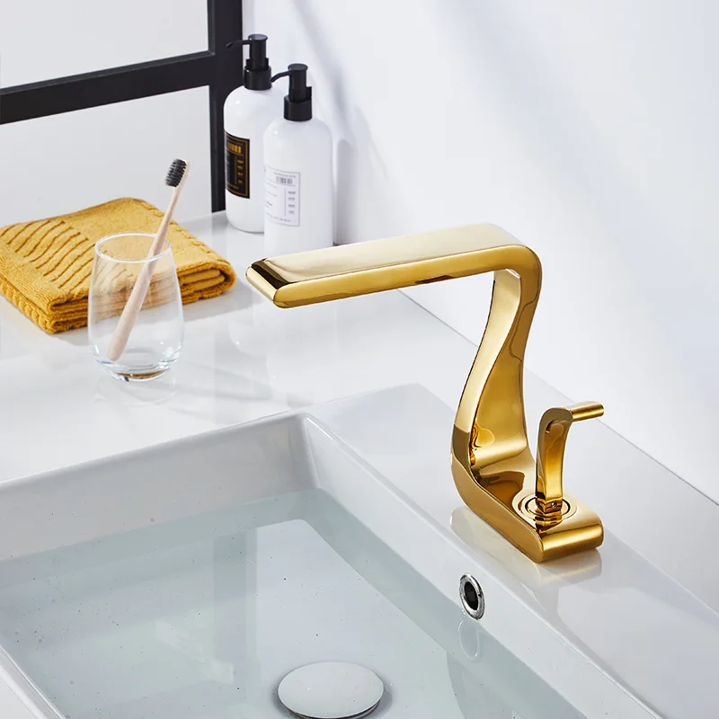 Creative Luxury Waterfall Art Basin Faucet Cold Heat Single Hole Brass Bathroom Lavatory Wash Hand Basin Tap
