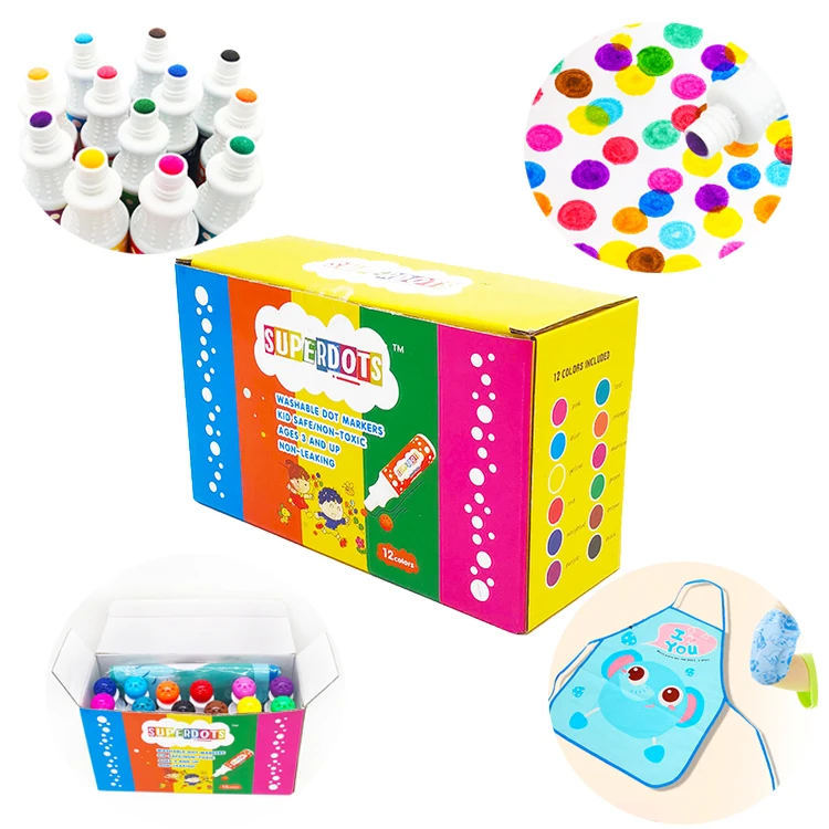 kids education toys DIY Washable Dot Marker, 12 colors Non-Toxi erasable graffiti pen toddler bingo dabber stationery gift