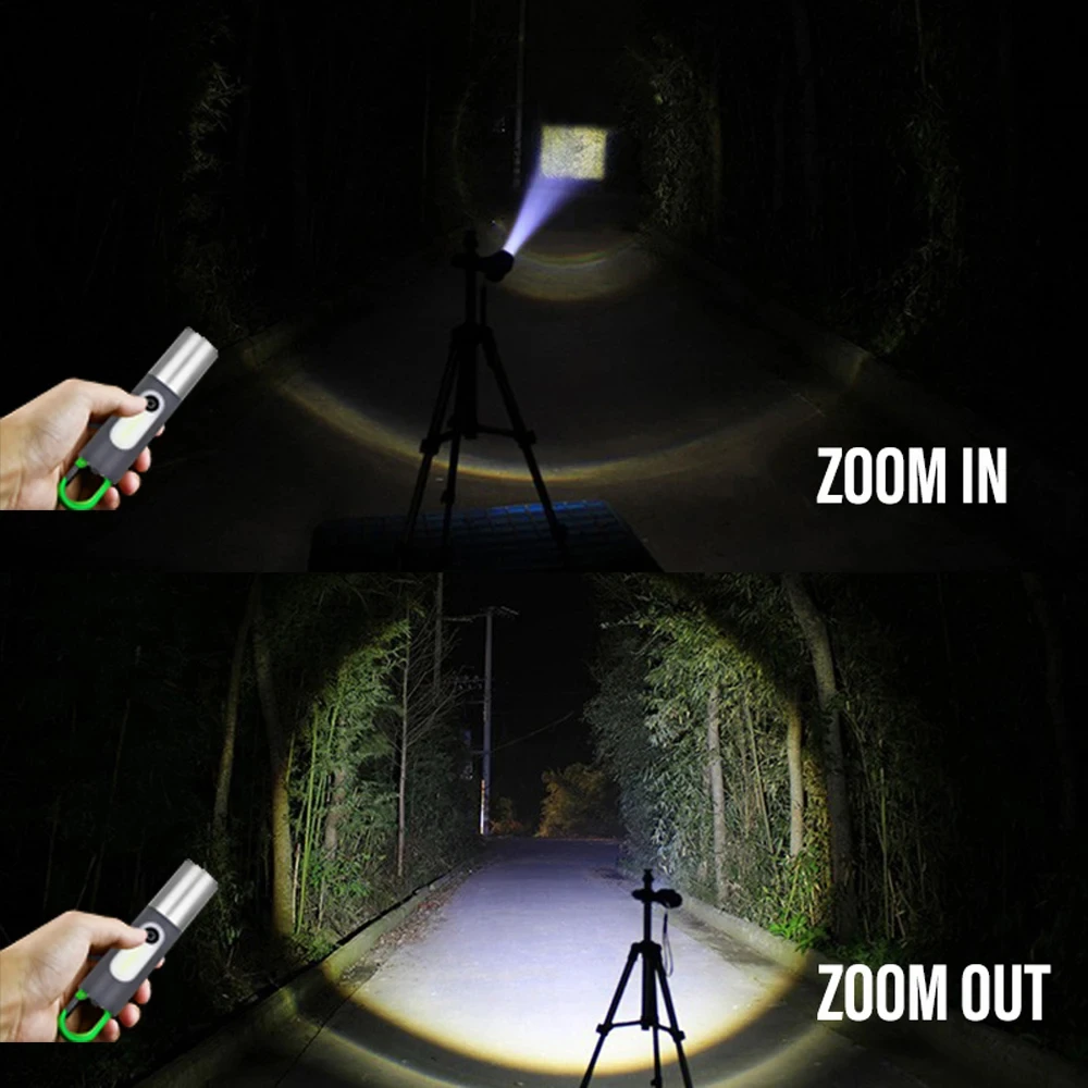 Multi-functional 15W P50 LED Tactical Flashlight USB-C Rechargeable White Laser Torch Light Zoomable Lantern for Emergency