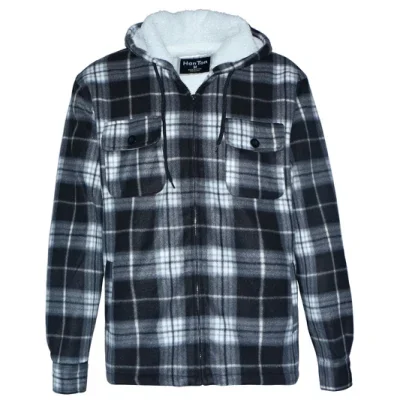 Wholesale Plain Man Blanket Cotton Zipper and Sweat Jacket Windproof Fashion Plaid 100% Organic Cotton Fleece Men Leisure Cloth