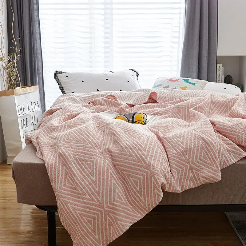 Cozy Soft Multilayer Gauze Blanket 100% Cotton Yarn Dyed Thin Quilt Summer Woolen blanket