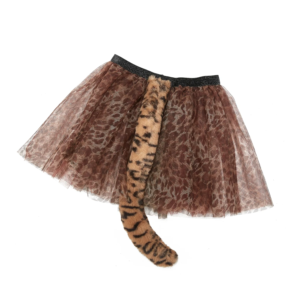 custom personalized Leopard cosplay  tutu skirt set with long tail and wristband and bow tie ear headband Leopard Print skirt co