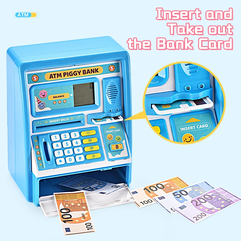 new kids mini  piggy bank toys ATM savings bank toy Fingerprint Password ATM Card Money Box Toys