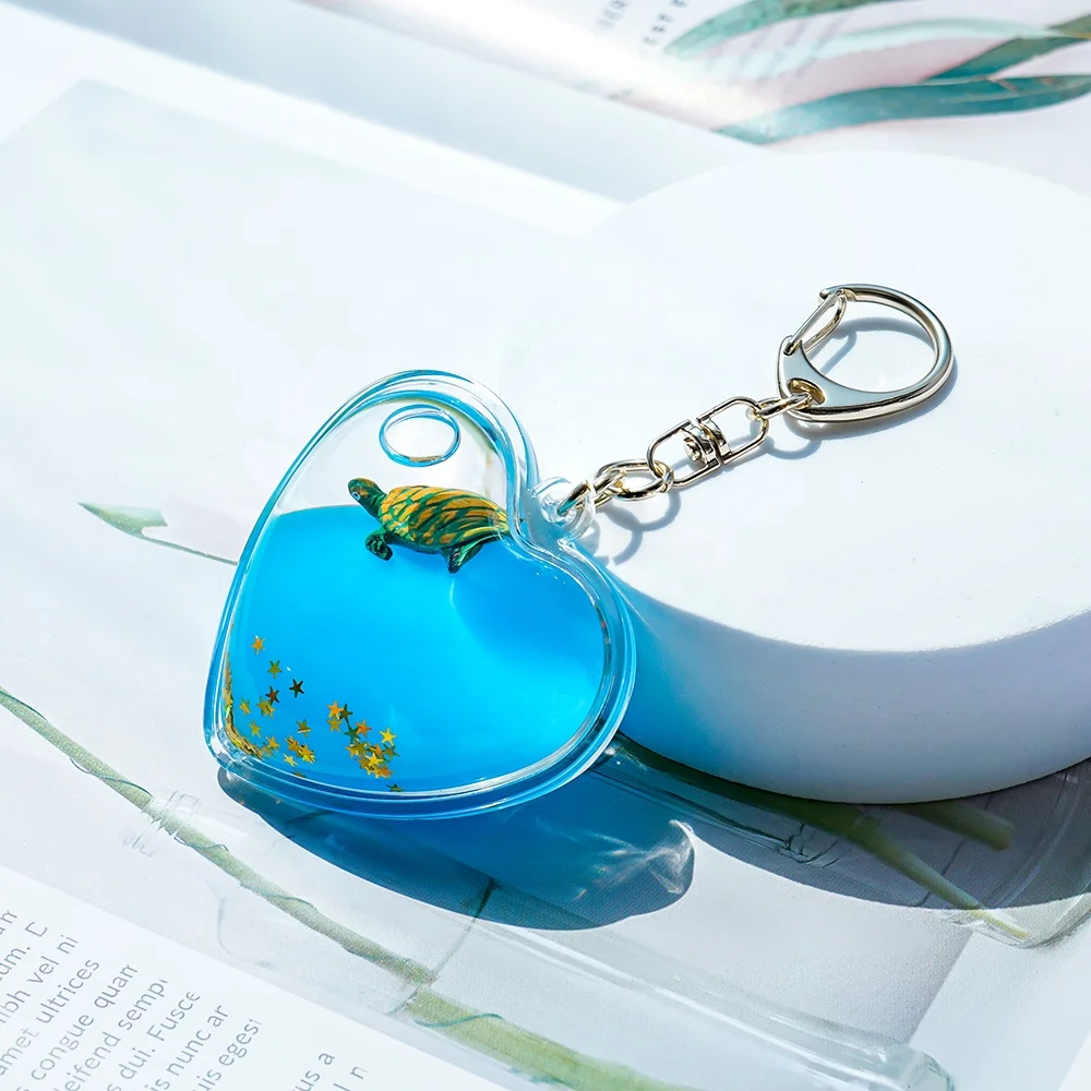 Heart Liquid Gifts Water Glitter Girls Toy Key Holder Floating Marine Lift Keyring Quicksand Wristlet Bracelet Charms Keychain