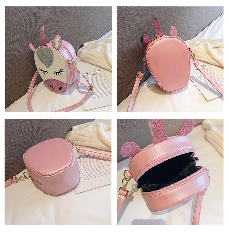 Cute Glitter PU Leather Unicorn Purse Shining Sequin Shoulder Bag Unicorn Sling Bag Mini Cartoon Messenger Bag