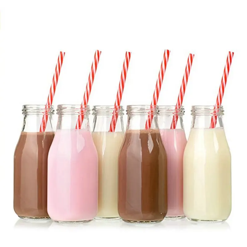 Avertan xuzhou wholesale empty custom drinking yogurt 1000ml 2 liter glass milk tea bottle with straw