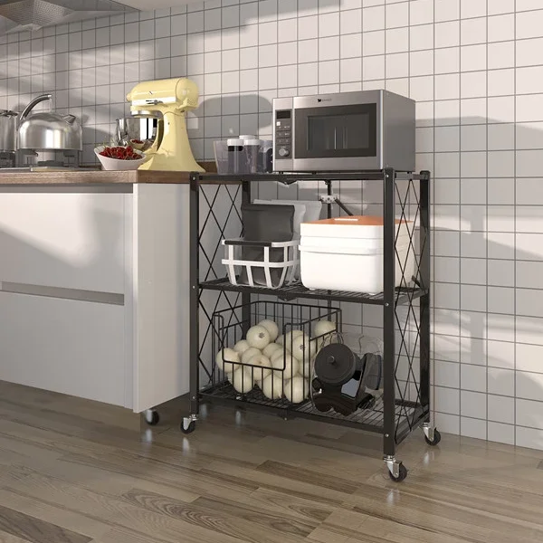 
Wholesale Foldable Kitchen Storage Microwave Oven Rack Organizer Boltless Steel Slot Heavy Duty Vegetable Racks For Shelf 