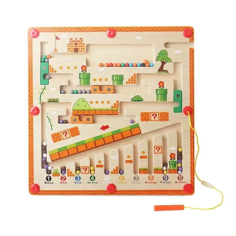 Wooden magnetic colored numerical maze toy early education puzzle thinking training game Montessori toy