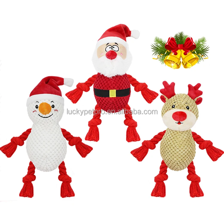 3 Pack Dog Christmas Toys Santa Reindeer and Snowman stuffed Squeaky Plush Interactive Durable New Year Dog Chew Toys