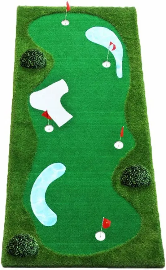 Golf Hitting Mat Golf Mini Artificial Green Putting Exerciser Indoor/Outdoor with Mini 5 Hole Design Simulation Bunker Golf Mat