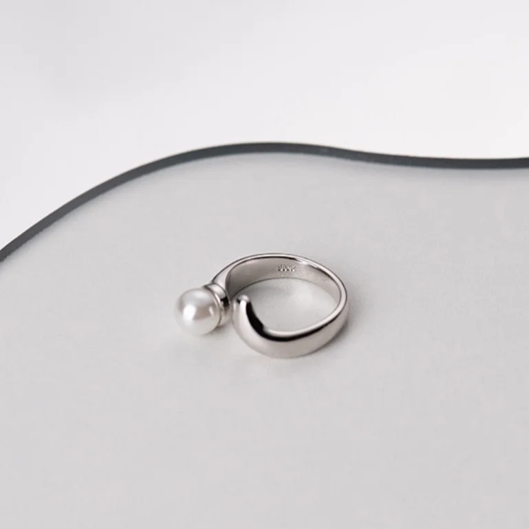 Classic Trendy 925 Sterling Silver Pearl Open Ring Creative Design Geometric Adjustable Finger Rings Gold Plated Jewelry