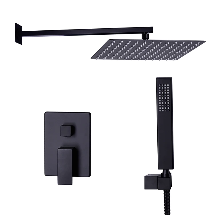 
Wall Mounted Bathroom Top Sprayer Shower Brushed Black Shower Faucet Set 