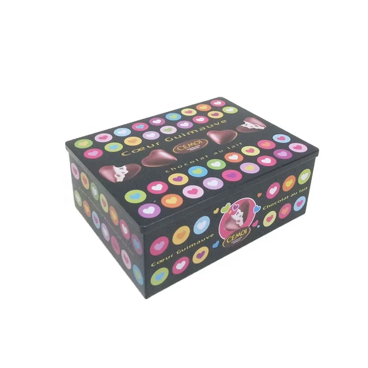 Custom printed food grade rectangular right angle metal tins empty snack sweet cookie candy tin box
