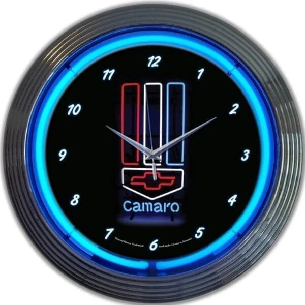 China custom made 15 inch round shape chrome shell 12VDC glass tube light Chevrolet SS neon glass wall clock