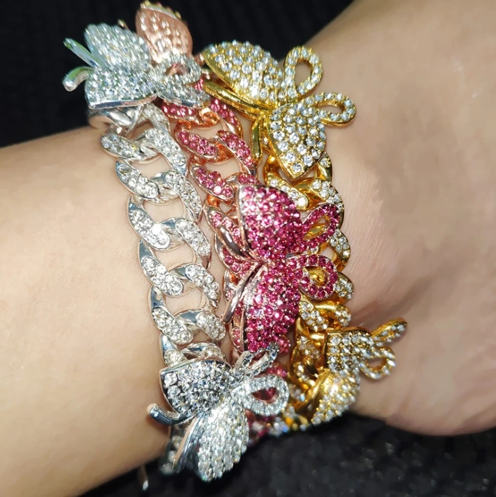 
Hot selling hip-hop butterfly Cuban anklet diamond butterfly anklet women 