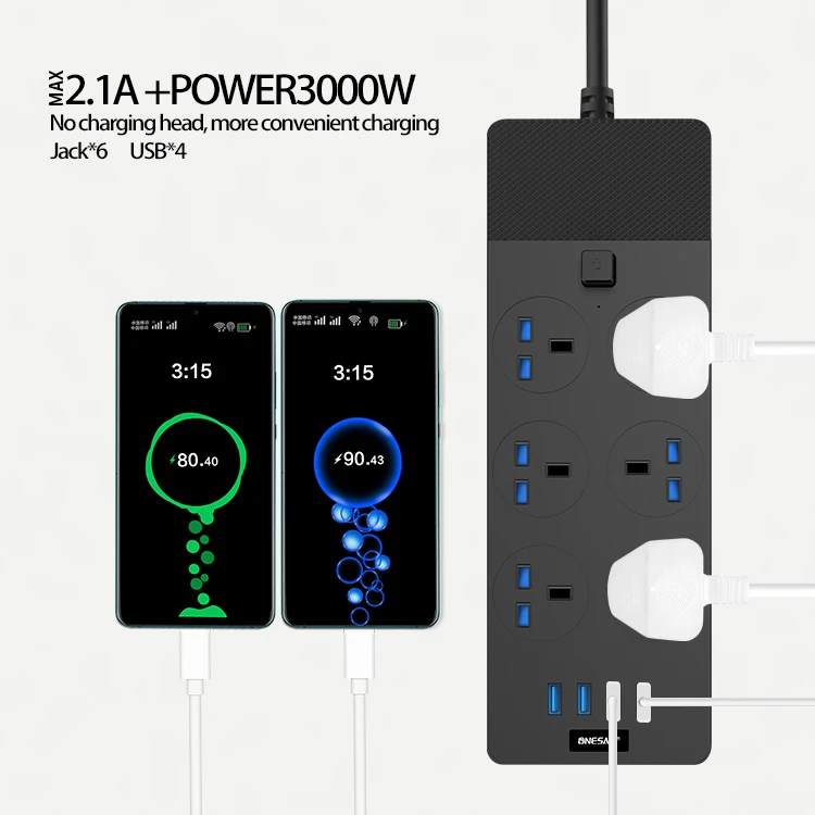 USB Power Strip 6 way extension socket power extension cord with surge protector  GSM Power Socket