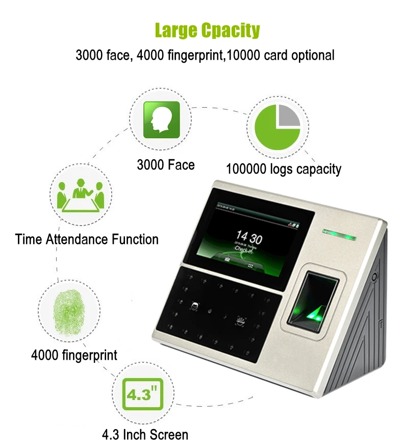 Uface800 Face Biometric Access Control System Facial Fingerprint Time Attendance Clock Machine Staff Employee Enhanced Security