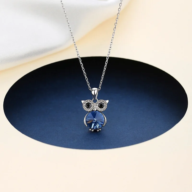 Fine Jewelry 925 Silver Jewelry Crystal Necklaces And Earings Owl Pendant Necklaces Jewelry Sets