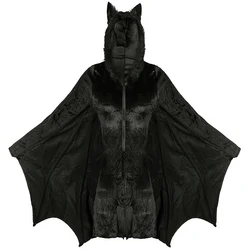 New Women Girls Halloween Black Velvet Furry Hooded Cappa Stage Cloak With Net Socks Game Cosplay Bat Costume Tops Coat