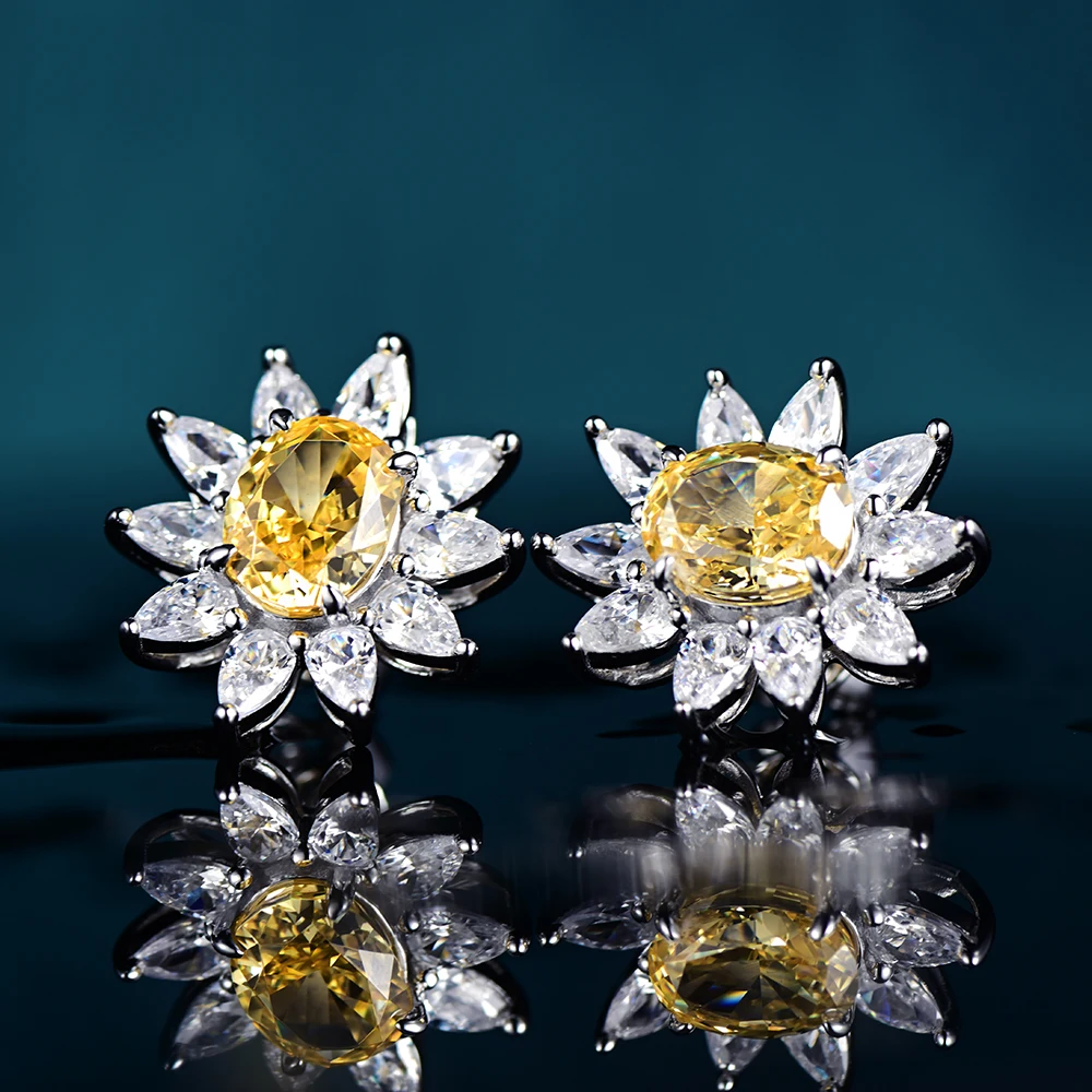 Support traceability Drop shipping 925 Silver High Carbon Diamond Yellow Earrings