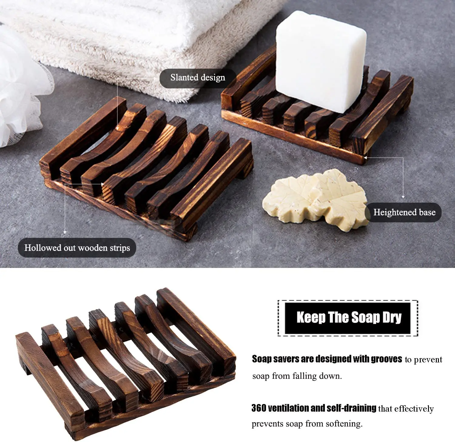 Wooden Natural Bamboo Soap Dishes Tray Holder Storage Soap Rack Plate Box Container Portable Bathroom Soap Dish Storage Box