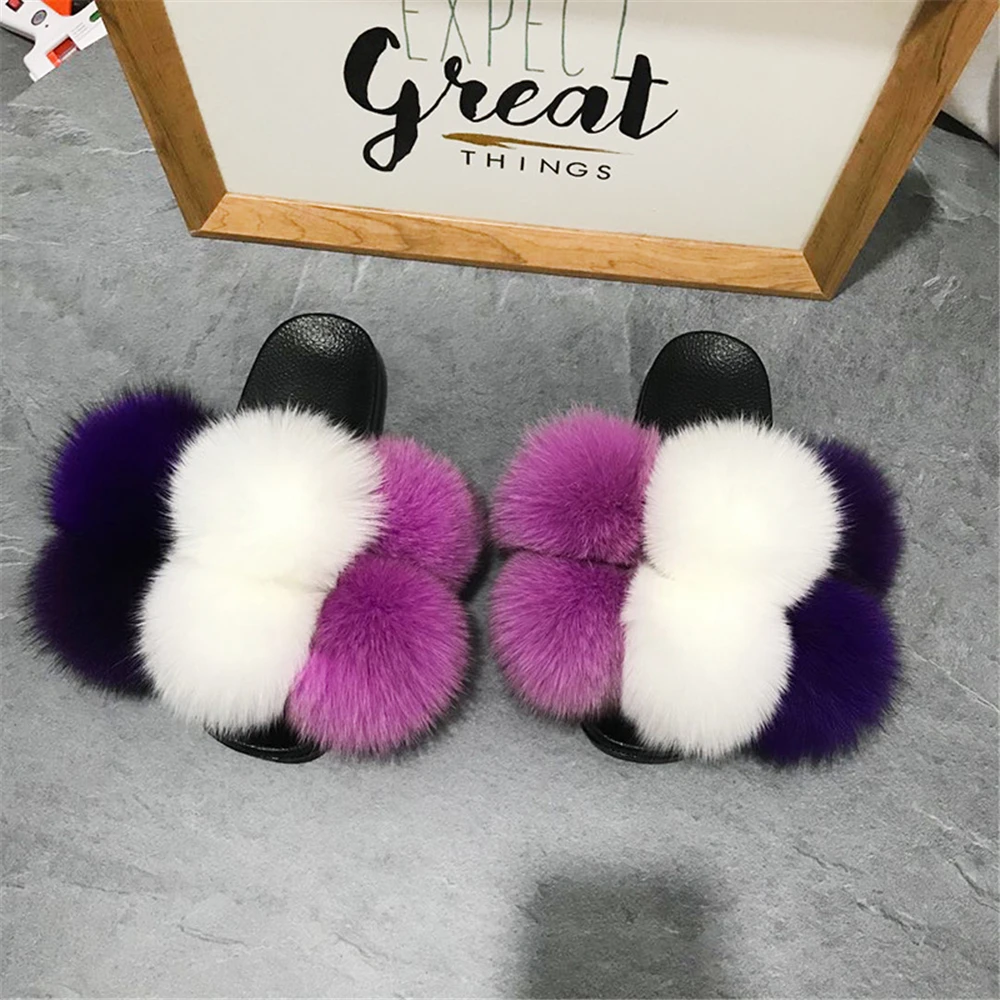 
Wholesale Girl Luxury Fluffy Fur Slippers Ladies Furry Fur Women Amazing Plush Fur Slides 