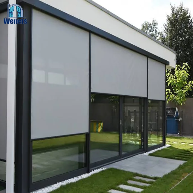 Outdoor Windproof Roller Blind Manual Motorized Exterior Blinds