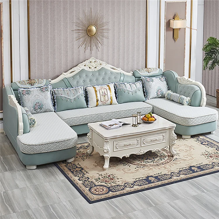 Most Popular Luxury European Style With Fabric Upholstery&Wooden Finish Multi-Seat Sofa Set Furniture For Family