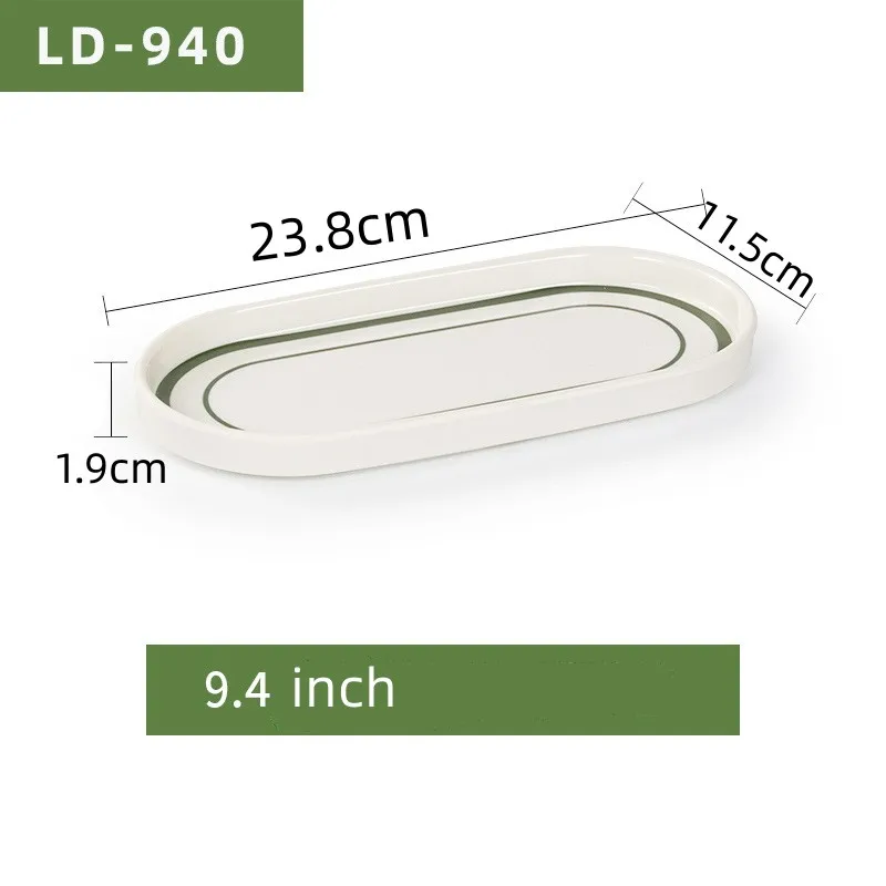 Best Seller Custom Nordic Unbreakable Green Line Oval Melamine Dining Plate Hotel Restaurant Creative Cold Dish