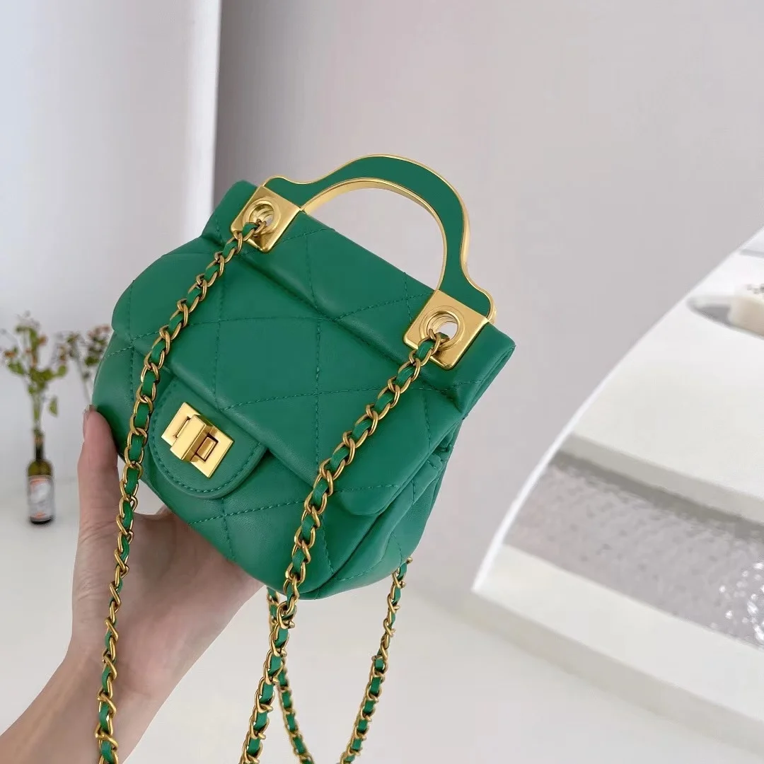 8085 # Роскошные модные классические мини стеганые сумки с клапаном, кошелек для девочек, милые стеганые сумки через плечо с толстой цепочкой и круглой ручкой