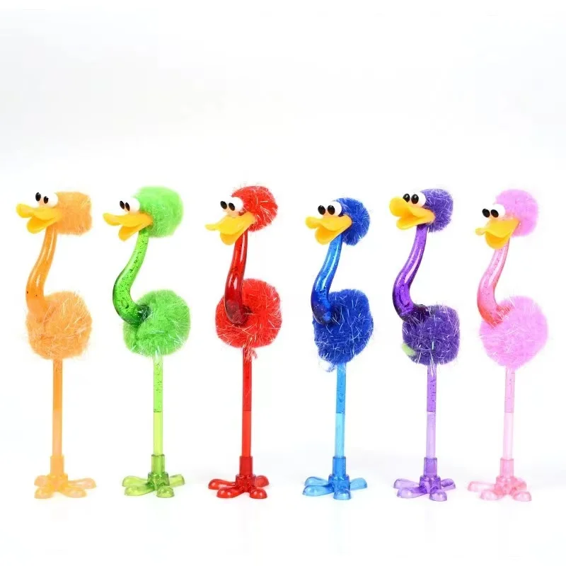 Wholesale Kawaii Creative Cartoon Ostrich Pen Ballpoint Pen Unique Cute lush Bird Blue Ballpoint Pen For Kids