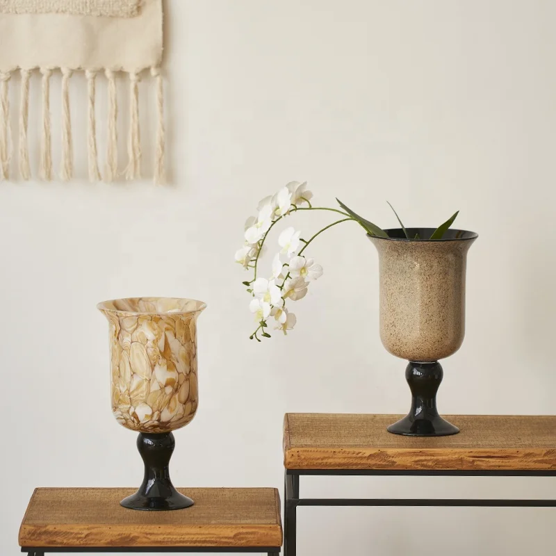 Bixuan Handblown Glass Vase Home Decor Table Centerpieces Candleholder Lantern Shape Maillard Brown Colorful Glass Flower Vase