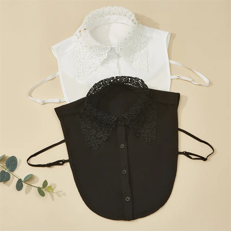 Factory Custom Milk Silk Embroidery Design 100% Polyester Detachable Lace Neck Shirt for Women False Collar
