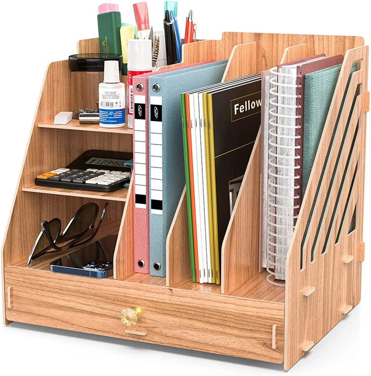 Tonsmile Hot Selling Modern Cherry Wooden Office A4 Stationery Desk Organiser