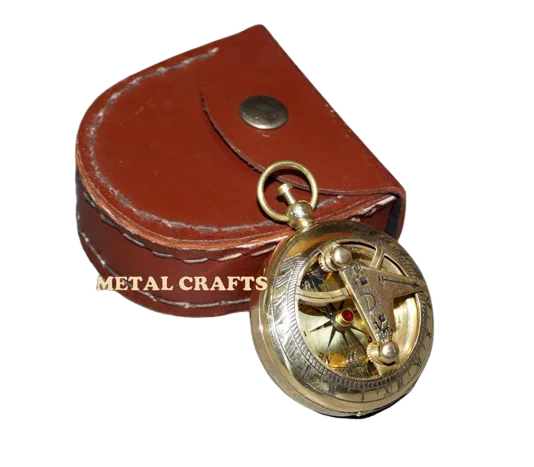 Brass Compass Push Button Locket Sundial With Leather Case Pocket Nautical Vintage Compass at Reasonable Price