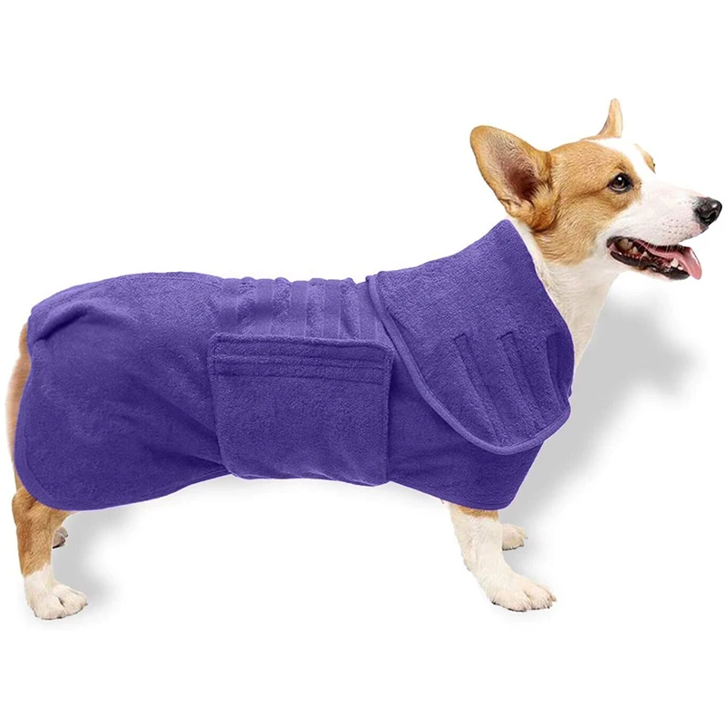 Absorb Moisture Quickly, Puppy towelling Bathing Accessories, Adjustable Collar and Waist dog drying coat robe towel