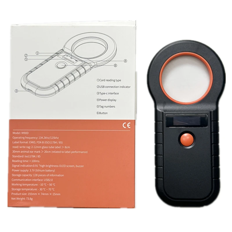 134.2K Mini Animal Pet Microchip Reader / FDX-B Microchip Scanner