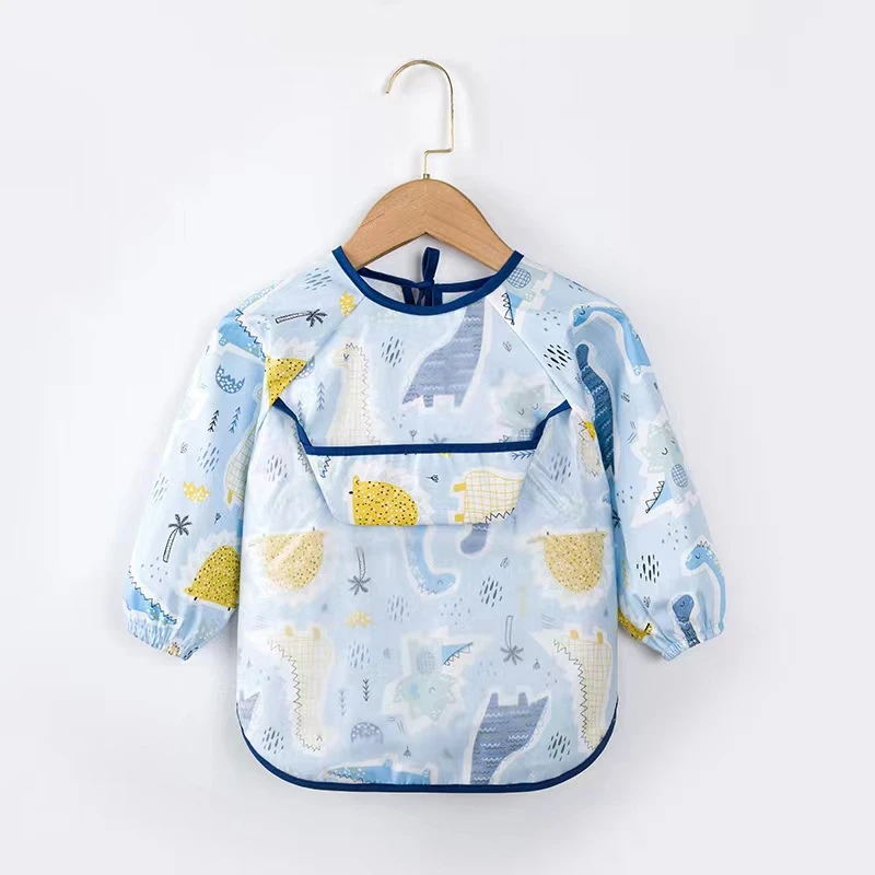 cartoon long sleeve bibs baby cotton waterproof reversible kids eating cartoon apron feeding burp bib accessories newborn
