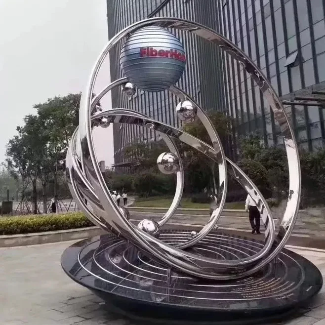 outdoor large hollow stainless steel sphere garden decorative metal balls 3d satellite moon earth Motif sculpture landscape