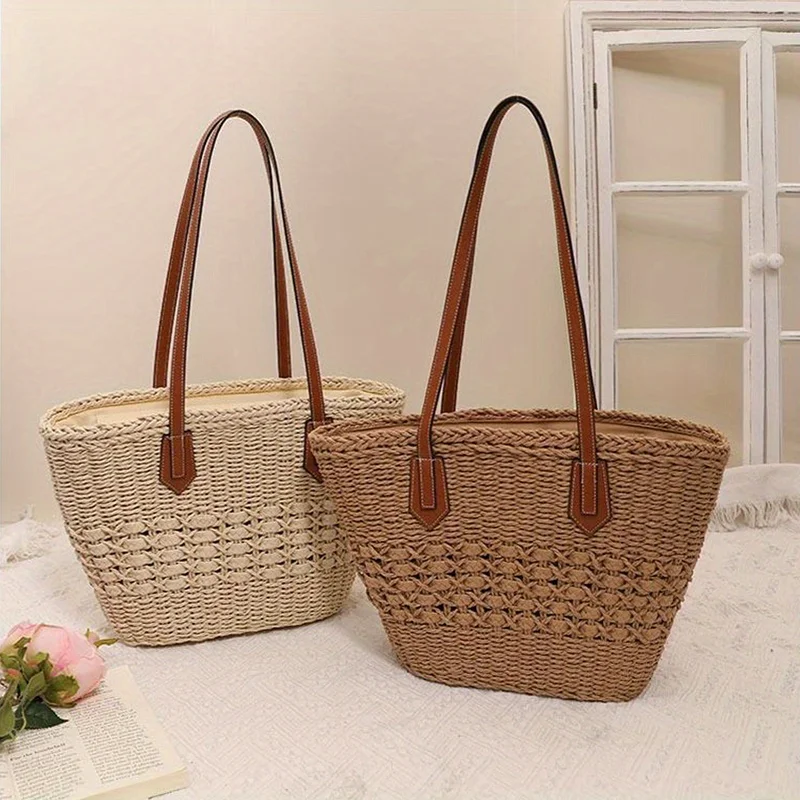 Custom Vacation Eco Friendly Women Shopping Handwoven Straw Summer Beach Bag